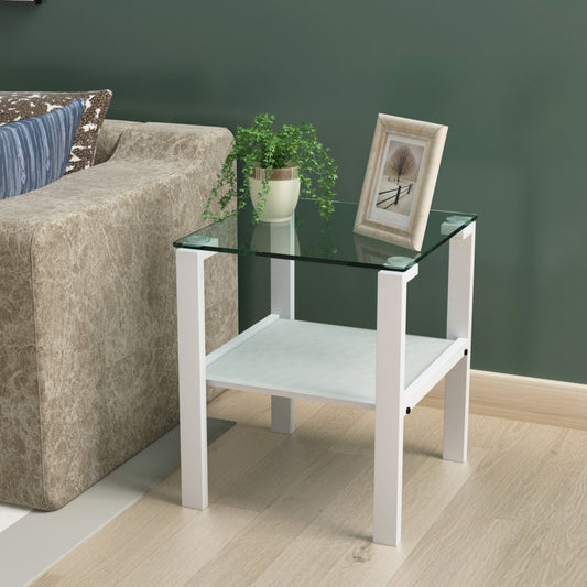 Glass two layer tea table small round table bedroom corner table living room white side table(White) eprolo