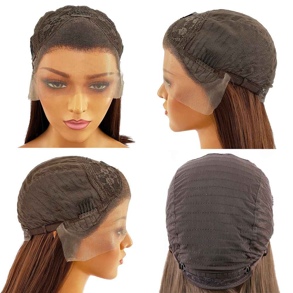 Natural Transition Wig Black Synthetic Front Lace Long Straight Hair Matte Silk