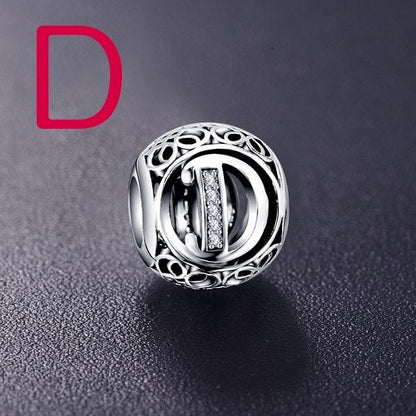 Real 925 Sterling Silver Vintage Clear Letter Bead Charms Fit Pandora Women Charm Bracelets Silver Jewelry eprolo