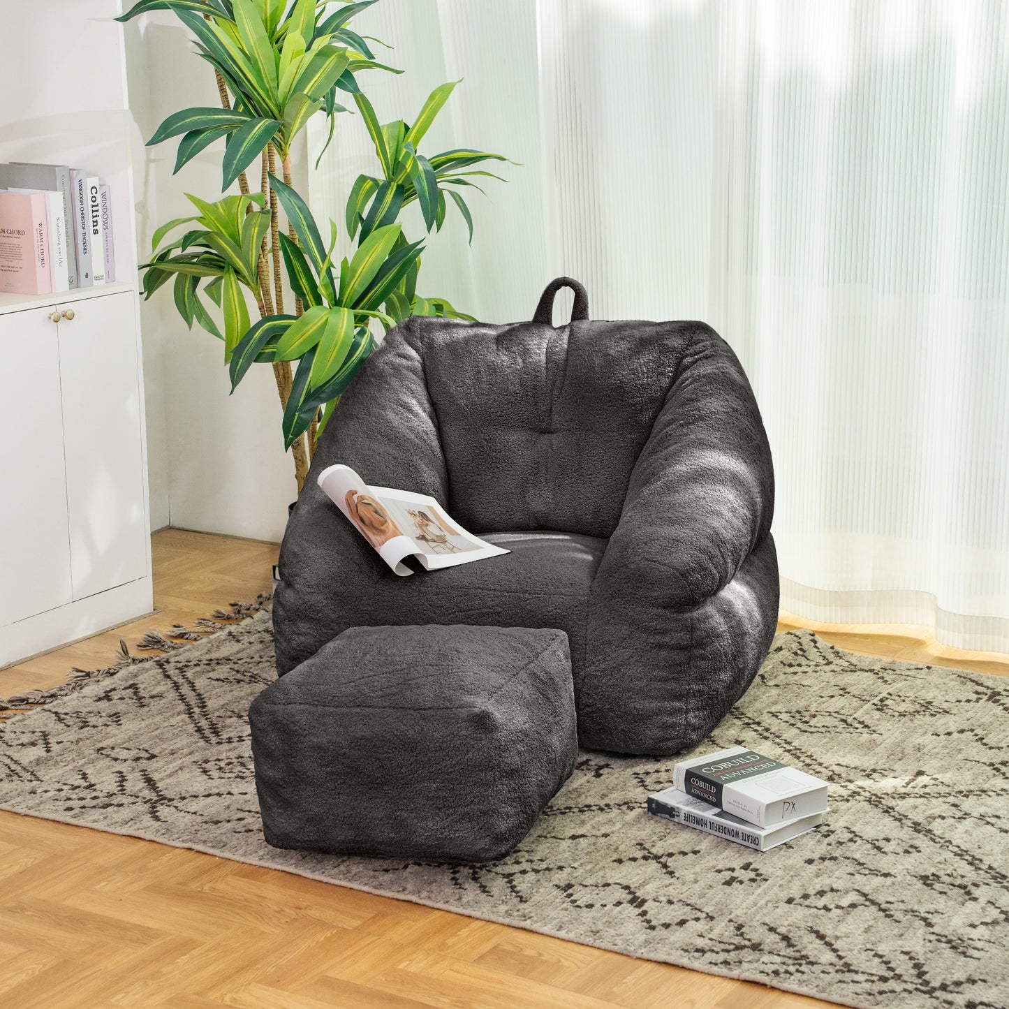 Beanbag chair with filler, beanbag sofa with tufted soft filler with memory foam, black eprolo