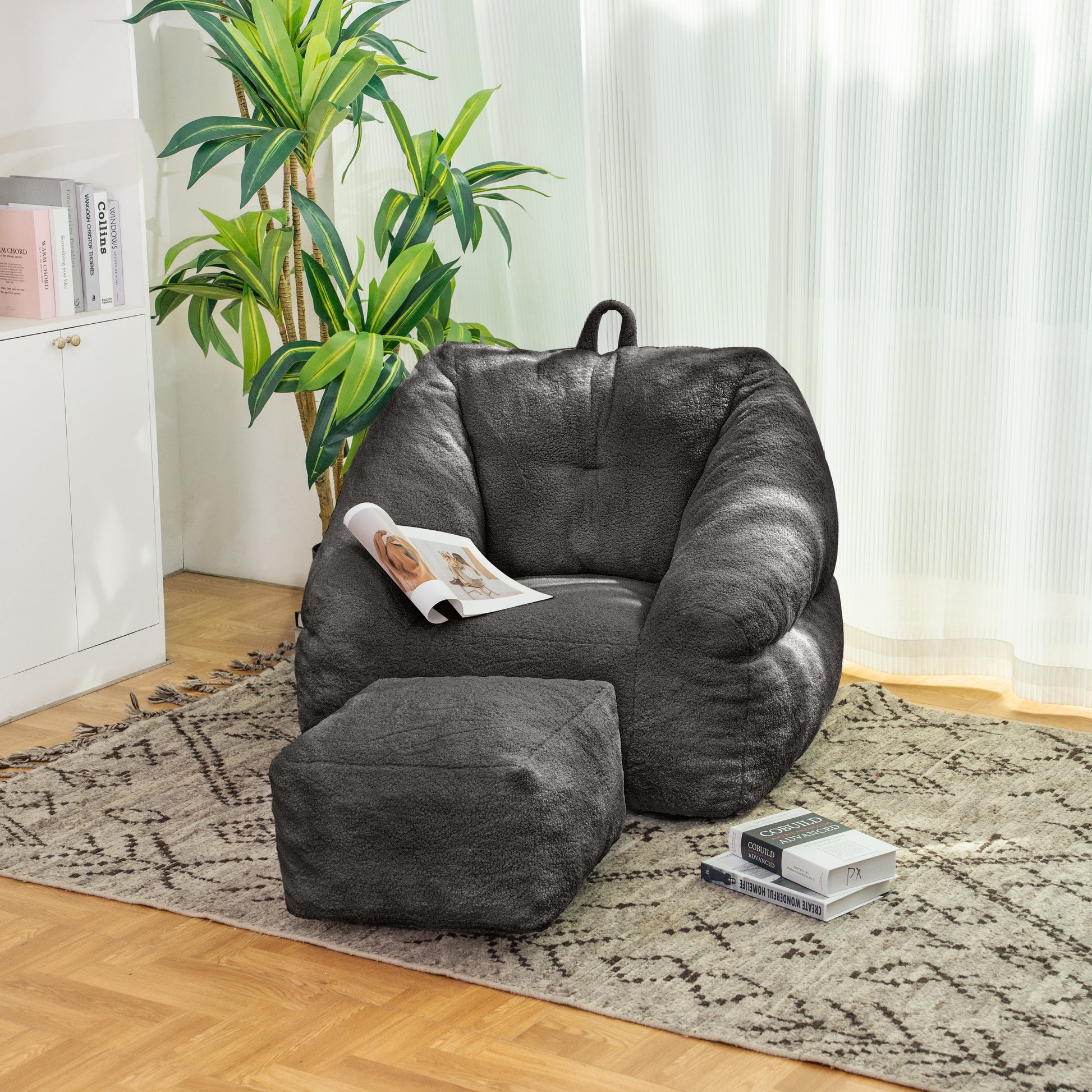 Beanbag chair with filler, beanbag sofa with tufted soft filler with memory foam, black eprolo