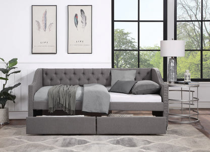 Upholstered Twin Size daybed with Two Drawers Wood Slat Support Gray - Shello's Creative Boutique
