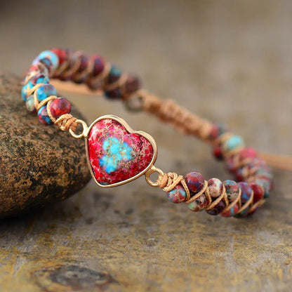 Natural Stone Heart Charm Bracelets String Braided Macrame Bracelets Jaspers Friendship Wrap Bracelet Femme Women Jewelry - Shello's Creative Boutique