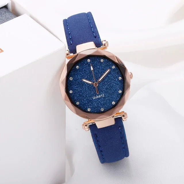 Ladies fashion Korean Rhinestone Rose Gold Quartz Watch Female Belt Watch Women's Watches Fashion Clock Watch Women Watches #A - Shello's Creative Boutique
