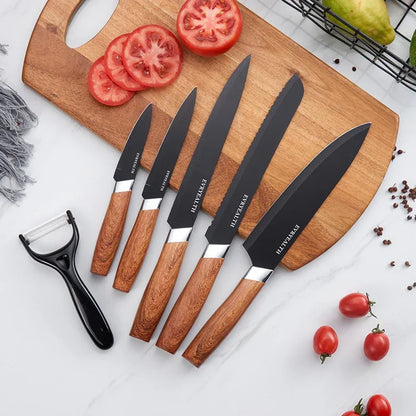 Premium Six-Piece Stainless Steel Kitchen Knife Set – Wooden Handle Edition - Shello's Creative Boutique