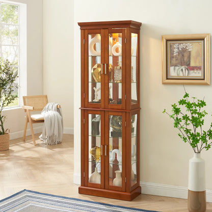 Curio Diapali cabinet with adjustable shelves mirror tempered glass door walnut wood - Shello's Creative Boutique