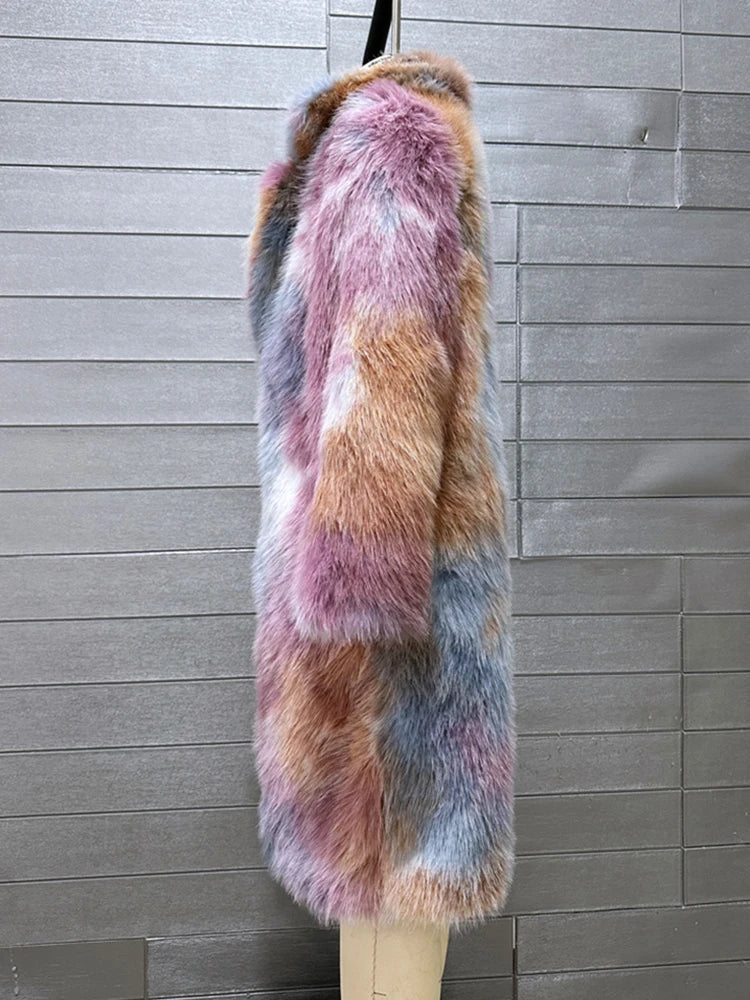 Colored Long Lapel Faux Fox Fur Coat Women Luxury Loose Fluffy Faux Fur Jackets For Women Winter Fur Coats Cardigan eprolo