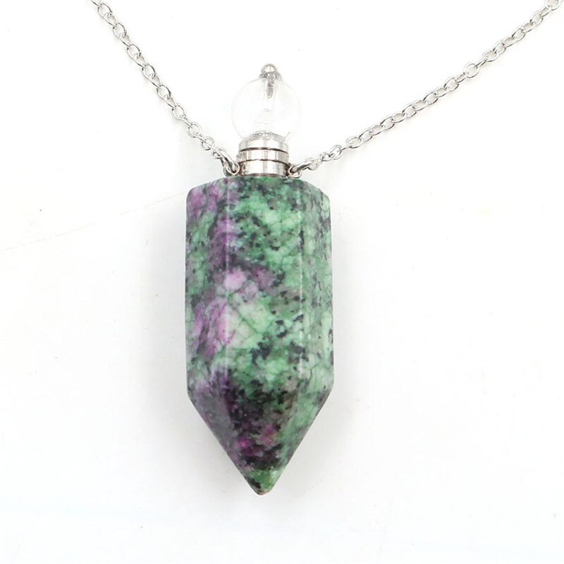 Natural Crystal Hexagonal Perfume Bottle Pendant Necklace  Fluorite Pendant Essential Oil Jar Chain Necklace Shello Creative Boutique