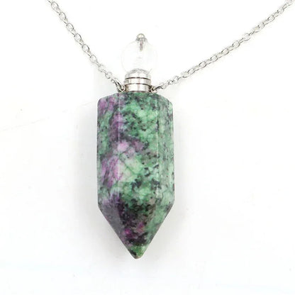 Natural Crystal Hexagonal Perfume Bottle Pendant Necklace Fluorite Pendant Essential Oil Jar Chain Necklace - Shello's Creative Boutique