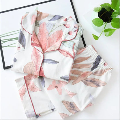 Spring / Summer new 100% viscose long-sleeved trousers ladies pajamas suit simple style long pajamas women's home service - Shello's Creative Boutique