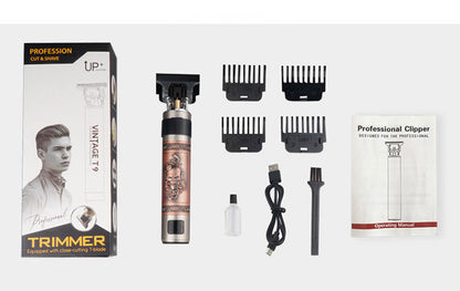 T9 Hair Clipper Oil Head Push Digital Display Carving Skull Small Hair Clipper Trimming Shaved White USB Charging Zinc Alloy eprolo