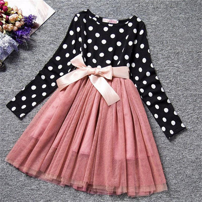Dot Long Sleeve Dress For Girls Clothing Child Costume Baby Girl Clothing Teenager School Daily Wear Sashes Kids Casual Clothes - Shello's Creative Boutique