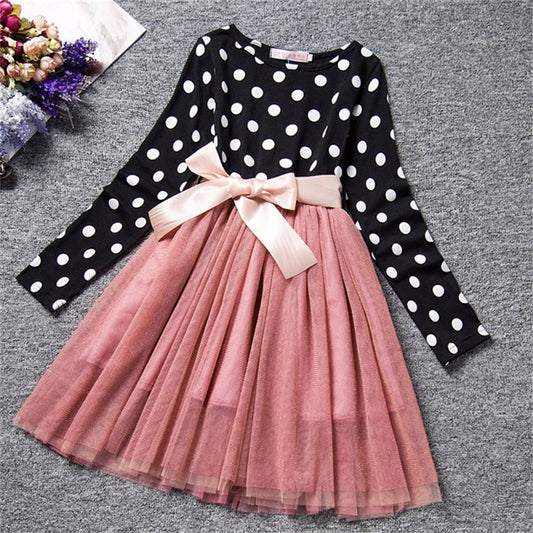 Dot Long Sleeve Dress For Girls Clothing Child Costume Baby Girl Clothing Teenager School Daily Wear Sashes Kids Casual Clothes Shello Creative Boutique