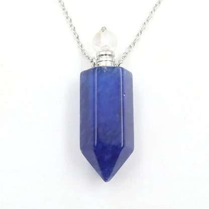 Natural Crystal Hexagonal Perfume Bottle Pendant Necklace Fluorite Pendant Essential Oil Jar Chain Necklace - Shello's Creative Boutique