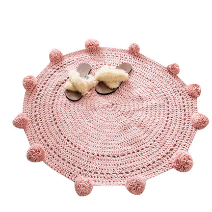 Handmade Woolen Ball Carpet – Round Floor Mat for Bedroom & Living Room - Shello's Creative Boutique