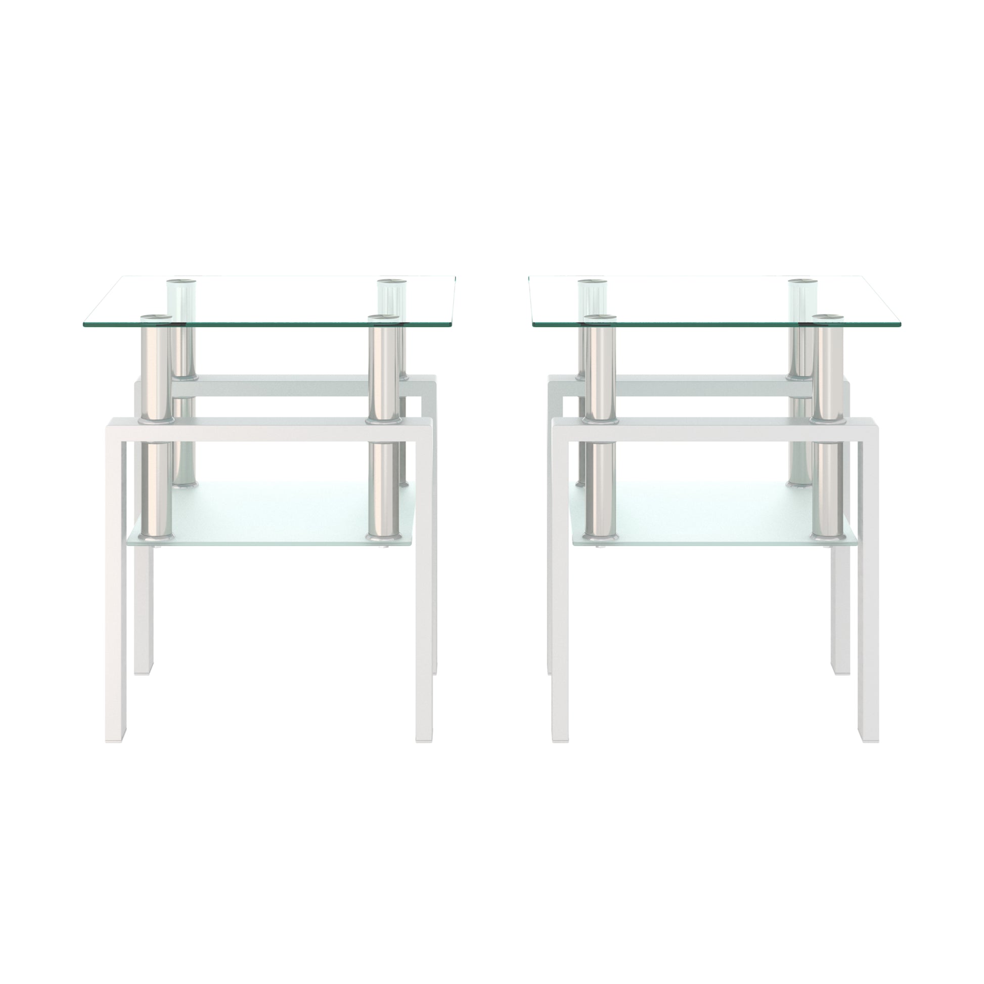 Set of 2, Modern Tempered Glass Tea Table Coffee Table End Table, Square Table for Living Room, Transparent/White eprolo