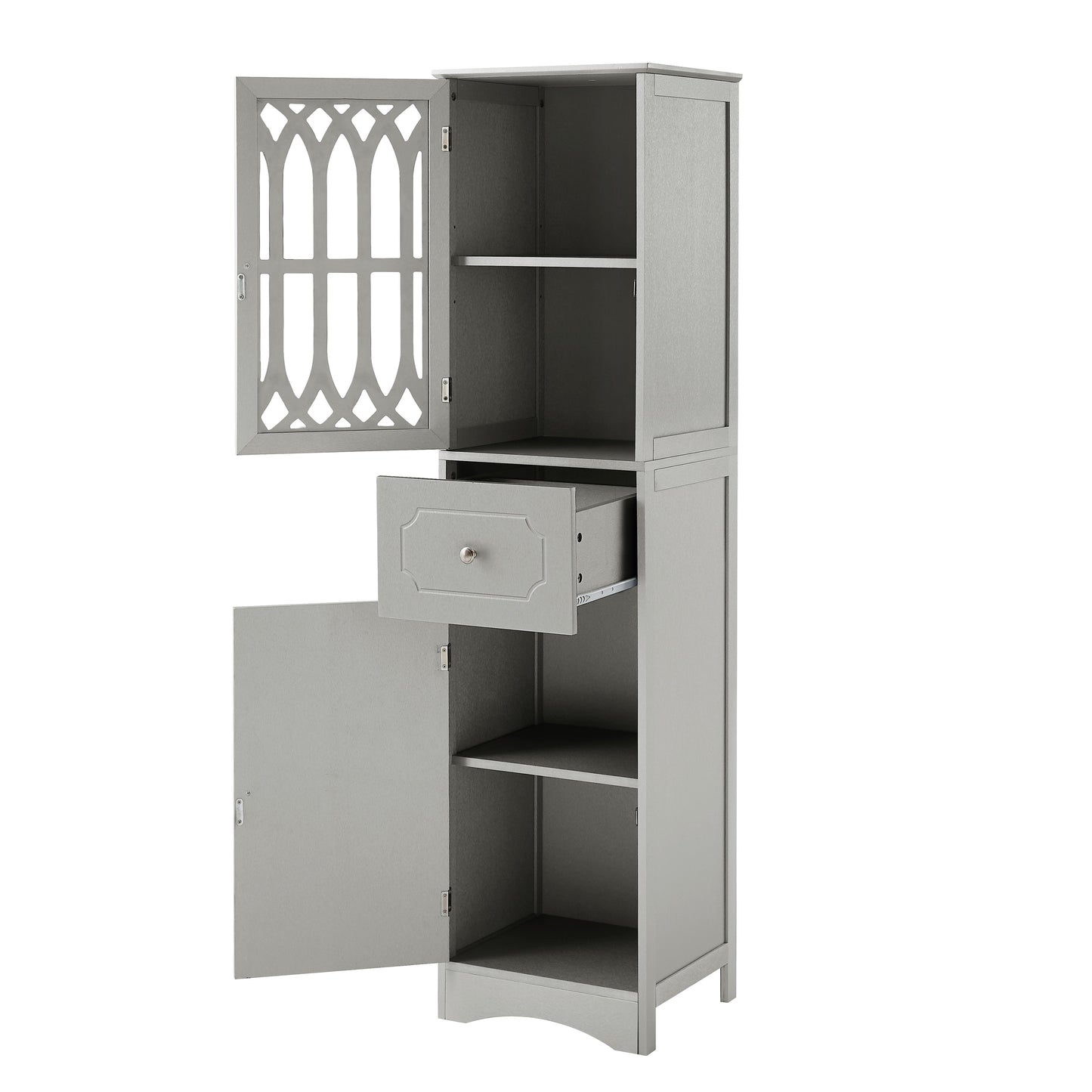 Tall Bathroom Cabinet, Freestanding Storage Cabinet with Drawer and Doors, MDF Board, Acrylic Door, Adjustable Shelf, Grey eprolo