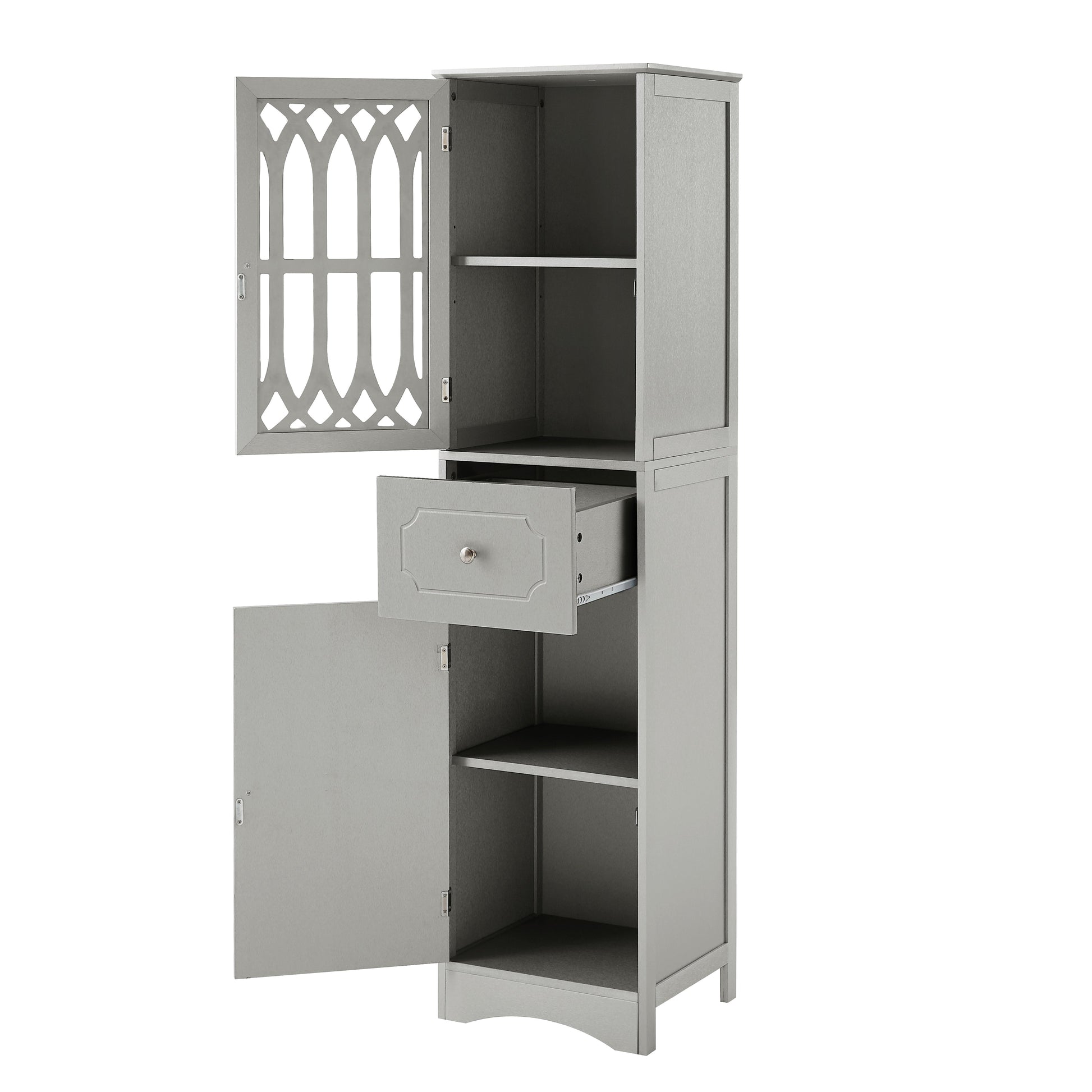 Tall Bathroom Cabinet, Freestanding Storage Cabinet with Drawer and Doors, MDF Board, Acrylic Door, Adjustable Shelf, Grey eprolo
