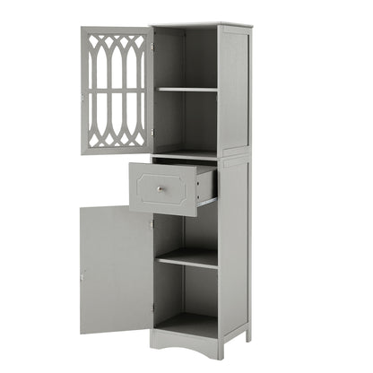 Tall Bathroom Cabinet, Freestanding Storage Cabinet with Drawer and Doors, MDF Board, Acrylic Door, Adjustable Shelf, Grey eprolo