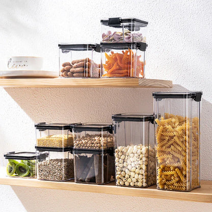 Modern Minimalist Airtight Kitchen Storage Cans – Transparent PET + Silicone Square Jars - Shello's Creative Boutique