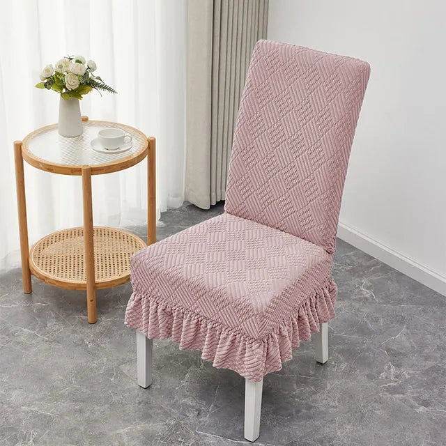 1PCS Elastic Universal Dining Chair Cover Soft Anti-wrinkle Knitted Jacquard Velvet Dining Table And Chair Cover 7colors Option eprolo