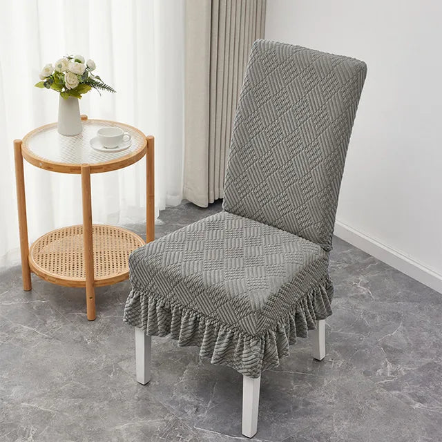 1PCS Elastic Universal Dining Chair Cover Soft Anti-wrinkle Knitted Jacquard Velvet Dining Table And Chair Cover 7colors Option eprolo