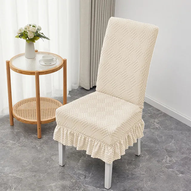 1PCS Elastic Universal Dining Chair Cover Soft Anti-wrinkle Knitted Jacquard Velvet Dining Table And Chair Cover 7colors Option eprolo