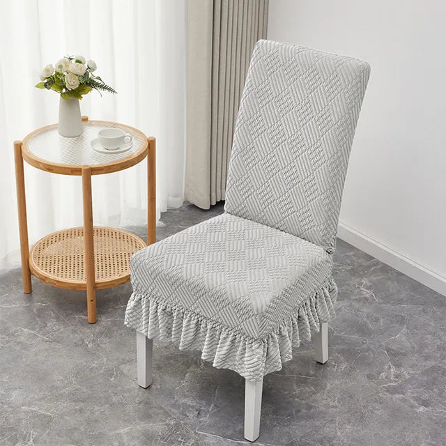 1PCS Elastic Universal Dining Chair Cover Soft Anti-wrinkle Knitted Jacquard Velvet Dining Table And Chair Cover 7colors Option eprolo
