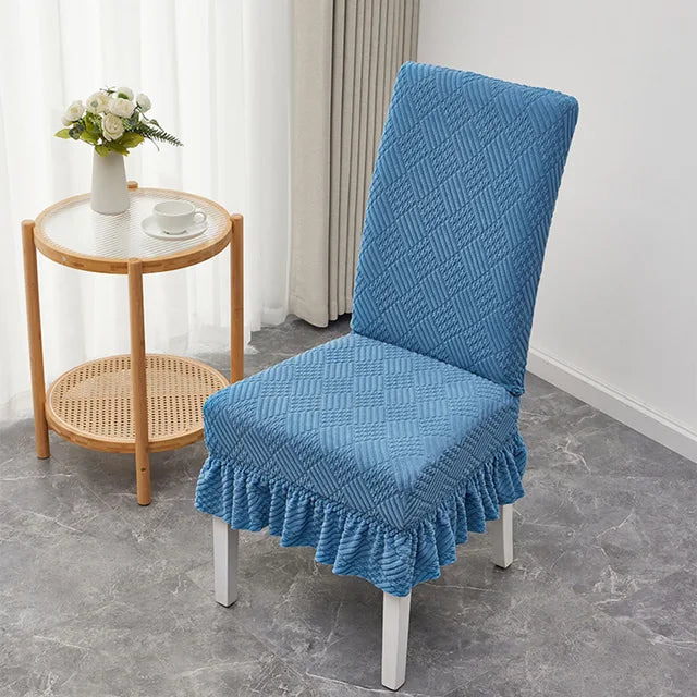1PCS Elastic Universal Dining Chair Cover Soft Anti-wrinkle Knitted Jacquard Velvet Dining Table And Chair Cover 7colors Option eprolo