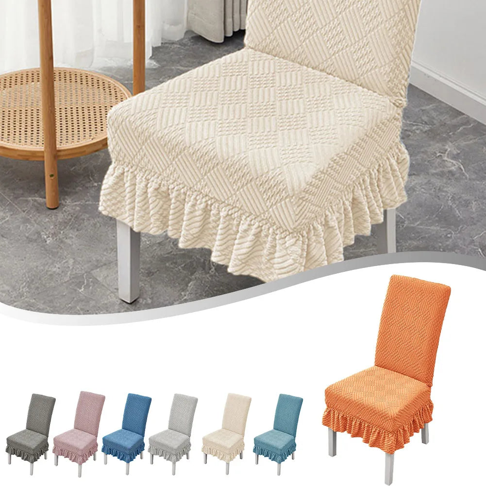 1PCS Elastic Universal Dining Chair Cover Soft Anti-wrinkle Knitted Jacquard Velvet Dining Table And Chair Cover 7colors Option eprolo
