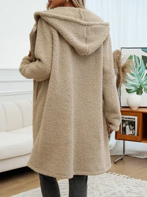Casual Loose Hooded Plush Coat - Ultra-Soft Cozy Outerwear for Women - Shello's Creative Boutique