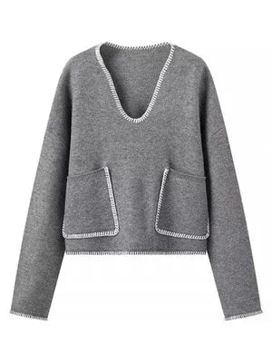 Double Pocket Knit Sweater - Cozy Elegance for Everyday Wear - Shello's Creative Boutique