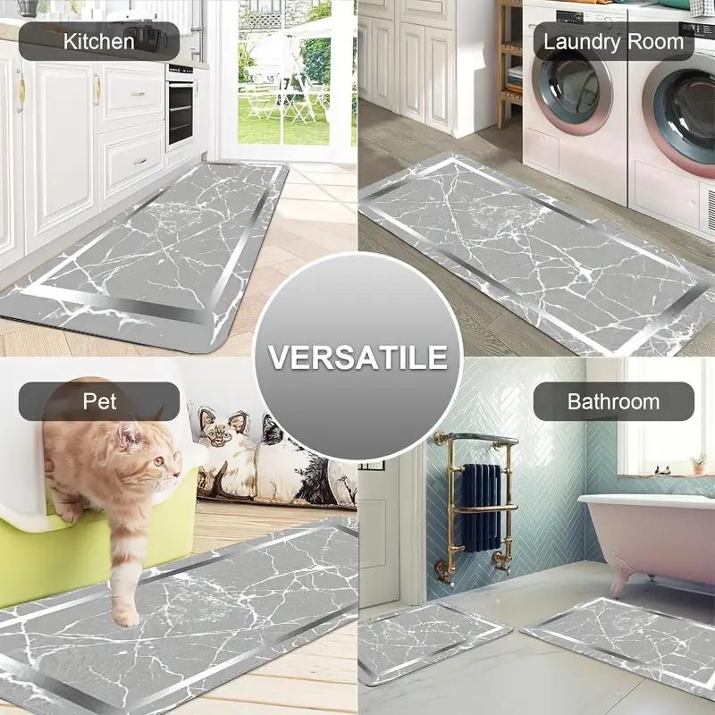 2/3 Piece Marble Design Kitchen Mat Set - Non-Slip Machine Washable Flannel Rugs with Rubber Backing - Shello's Creative Boutique