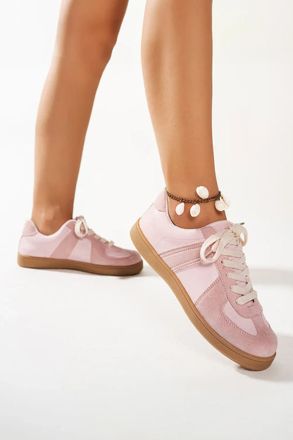 Pink Two-Tone Suede Sneakers - Patchwork Lace-Up Trainers - Shello's Creative Boutique