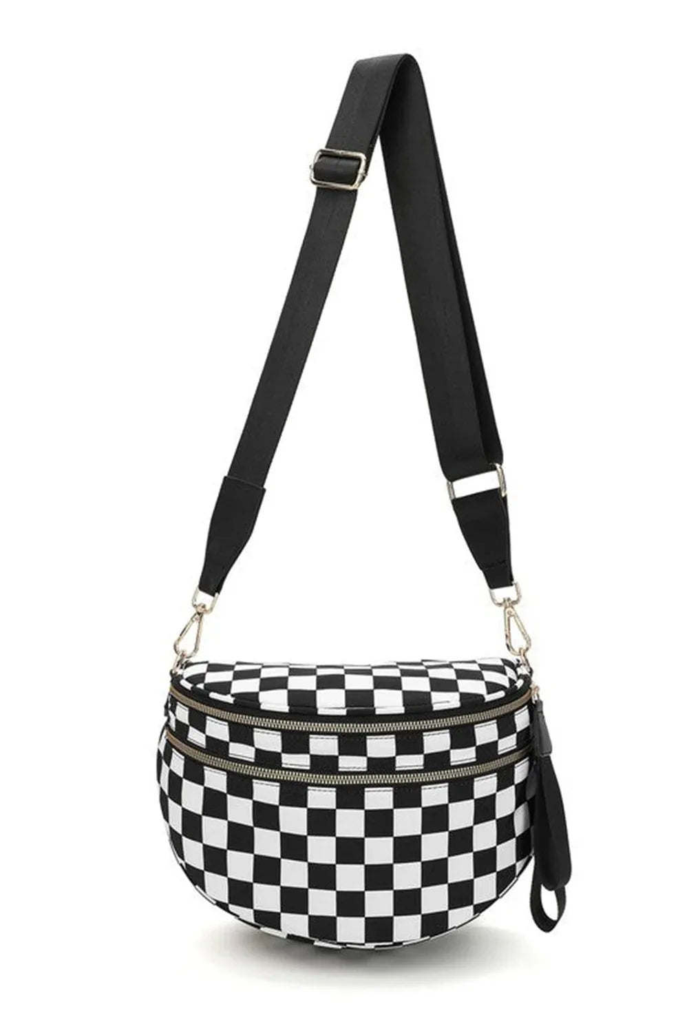 Chestnut Checkered Print Wide Strap Large Crossbody Bag - Shello's Creative Boutique