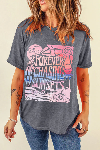 Gray FOREVER CHASING SUNSETS Graphic Summer T Shirt - Shello's Creative Boutique