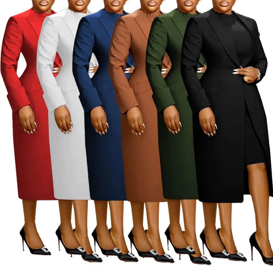2 - Piece Blazer & Dress Set - Plus Size Office Wear - Shello's Creative Boutique