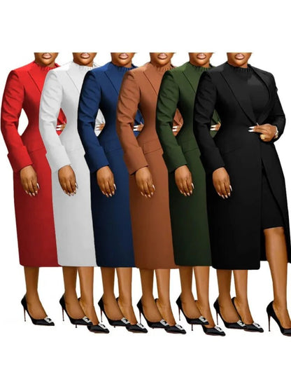 2 - Piece Blazer & Dress Set - Plus Size Office Wear - Shello's Creative Boutique