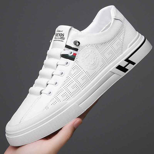 Summer Casual Board Shoes for Men - Hollowed Out Soft Leather Sole Breathable White Shoes