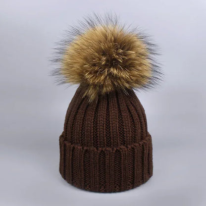 Knitted Fur Pompom Hat and Scarf Set for Children - Shello's Creative Boutique