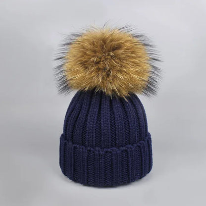 Knitted Fur Pompom Hat and Scarf Set for Children - Shello's Creative Boutique