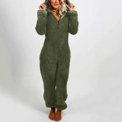 Zipper Onesies Fluffy Fleece Pajamas for Women Hooded Adult Winter Warm Sleepwear - Shello's Creative Boutique