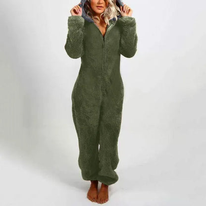 Zipper Onesies Fluffy Fleece Pajamas for Women Hooded Adult Winter Warm Sleepwear - Shello's Creative Boutique
