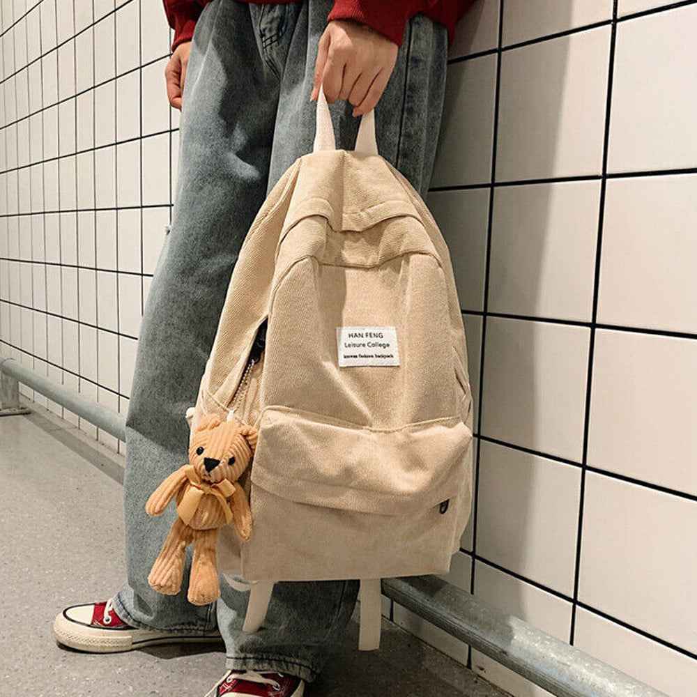 Anti-theft Corduroy Fashionable School Backpack for Women
