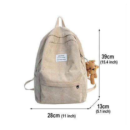 Anti-theft Corduroy Fashionable School Backpack for Women - Shello's Creative Boutique