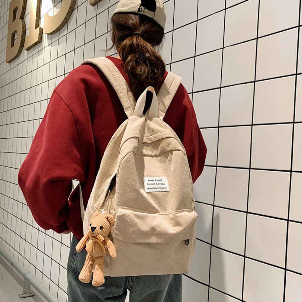 Anti-theft Corduroy Fashionable School Backpack for Women