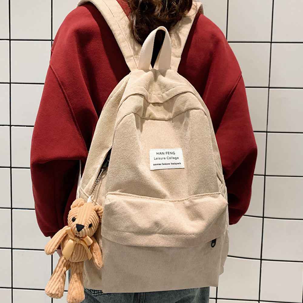 Anti-theft Corduroy Fashionable School Backpack for Women