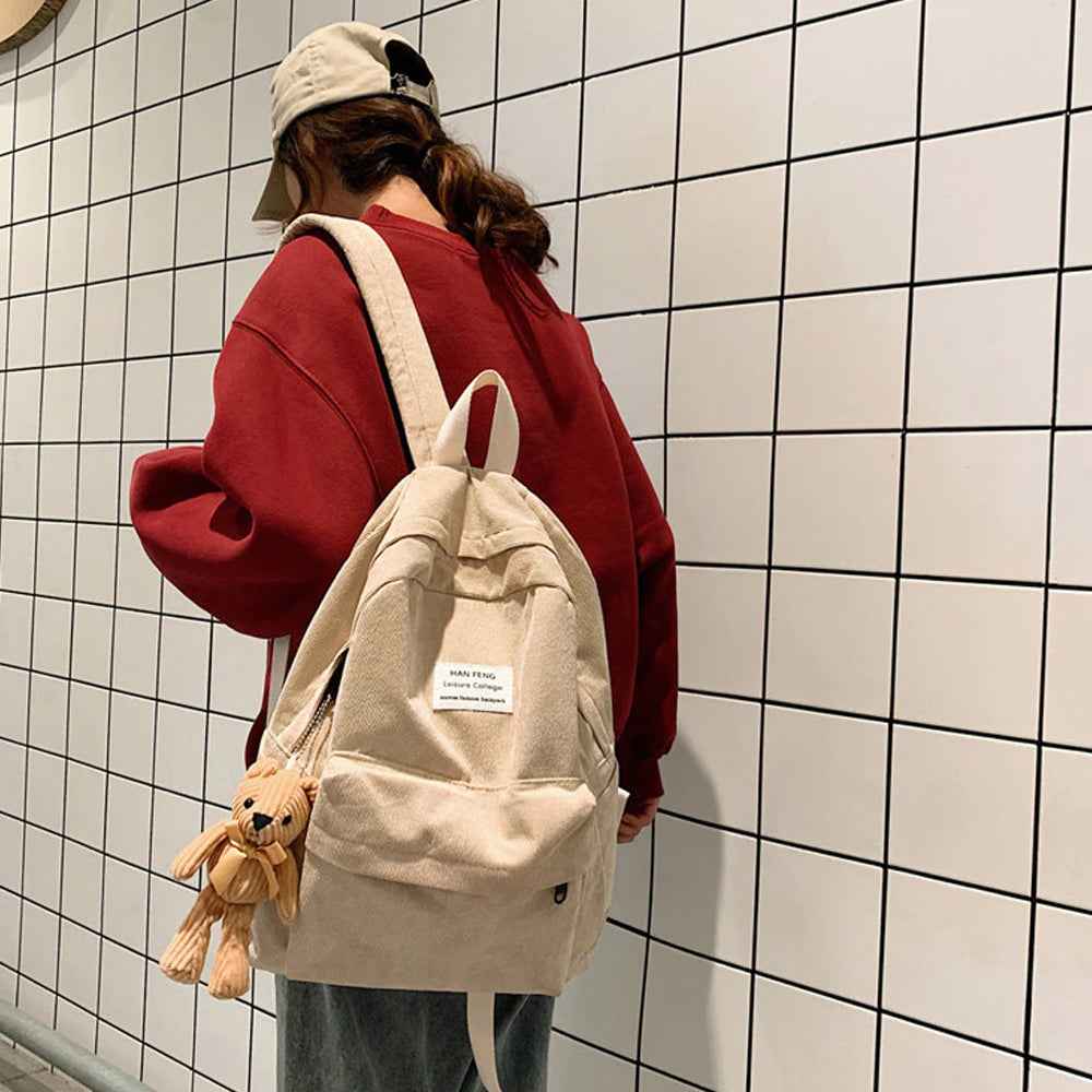 Anti-theft Corduroy Fashionable School Backpack for Women