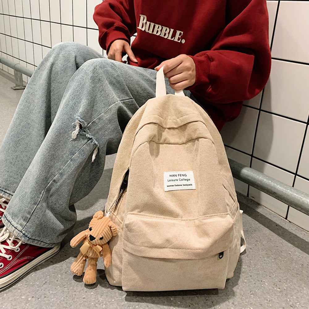 Anti-theft Corduroy Fashionable School Backpack for Women