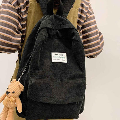 Anti-theft Corduroy Fashionable School Backpack for Women - Shello's Creative Boutique